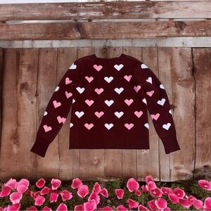 Time & Tru Red sweater with hearts Size Medium 8-10